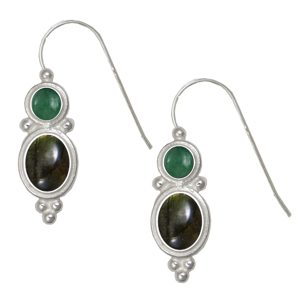 Sterling Silver Drop Dangle Earrings Spectrolite And Jade